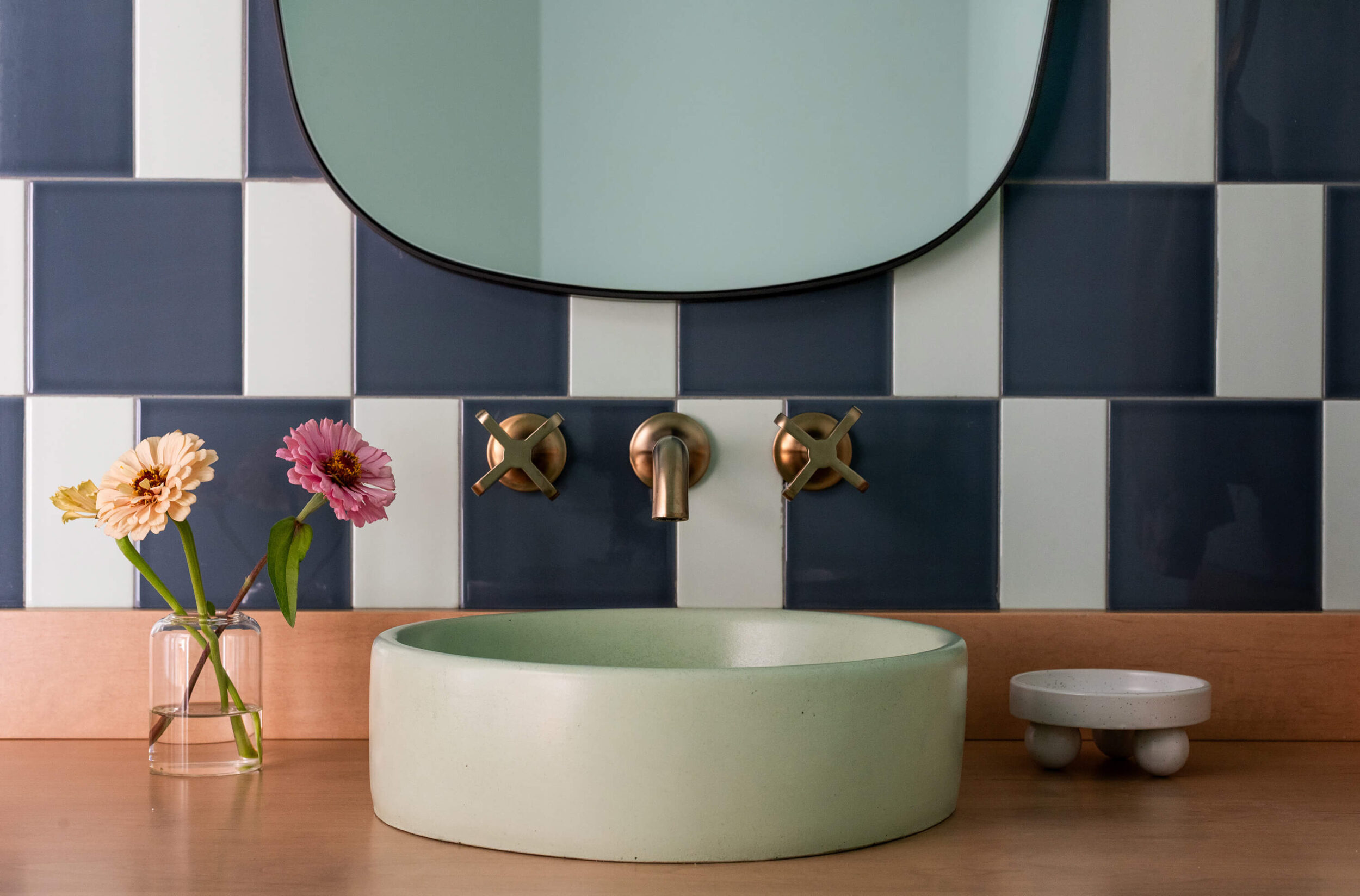 colorful tile powder bathroom