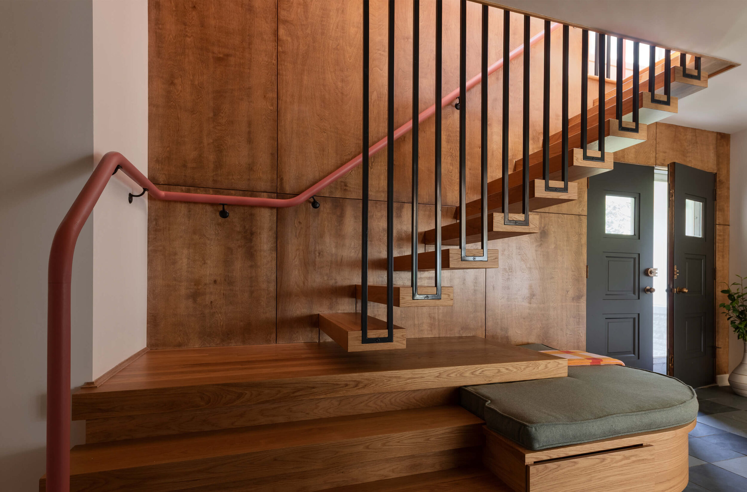 floating iron and wood staircase midcentury