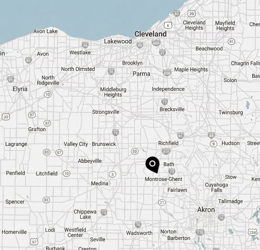 Service area map showing Cleveland, Akron, and surrounding Ohio cities