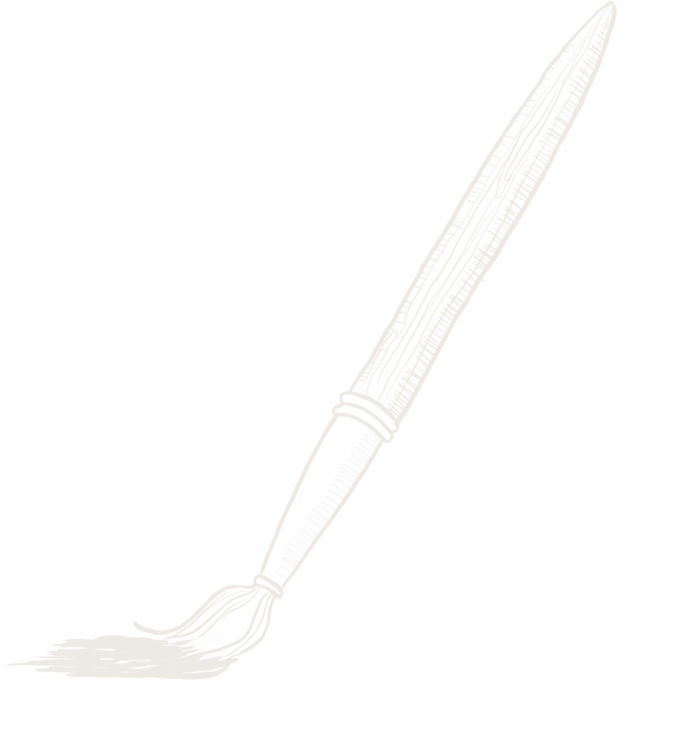 Minimal line-art illustration of a paintbrush angled diagonally, with bristles creating a brush stroke on white background.